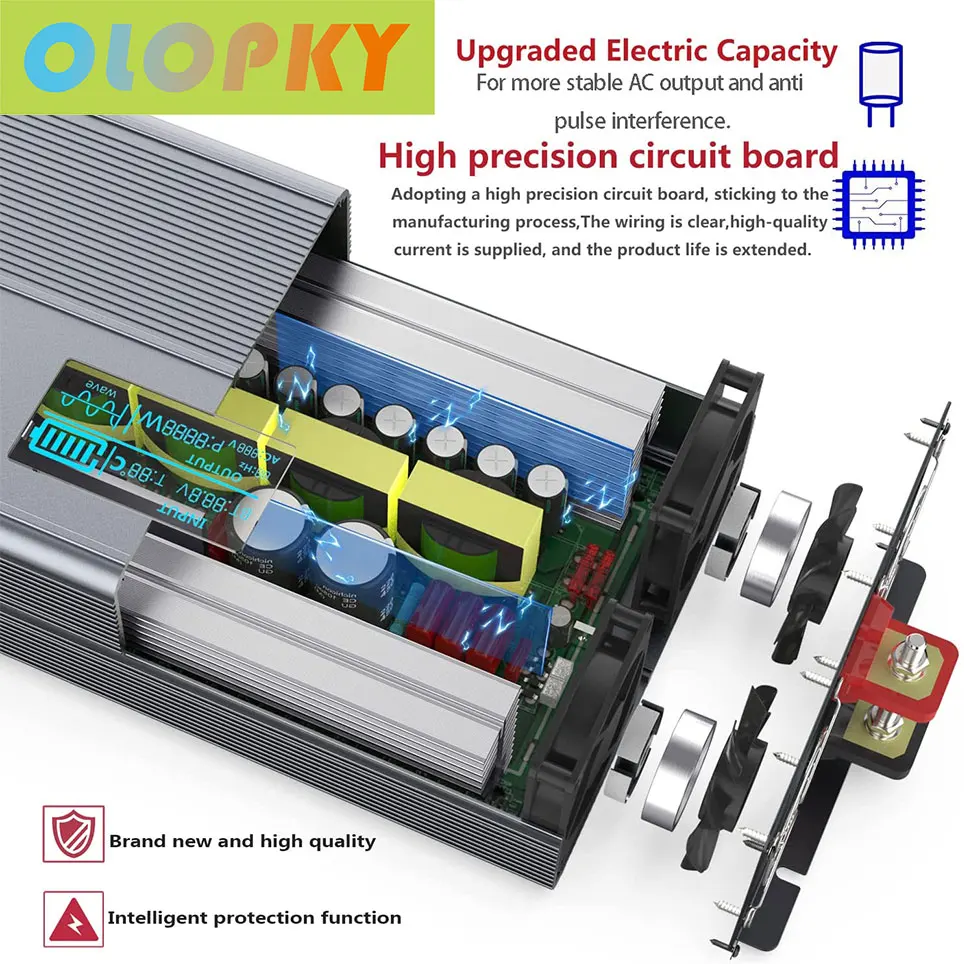 Pure sine wave power inverter 4000 w 12V DC to AC 110V 120V peak 8000 W with remote controller and 4 sockets | Электроника