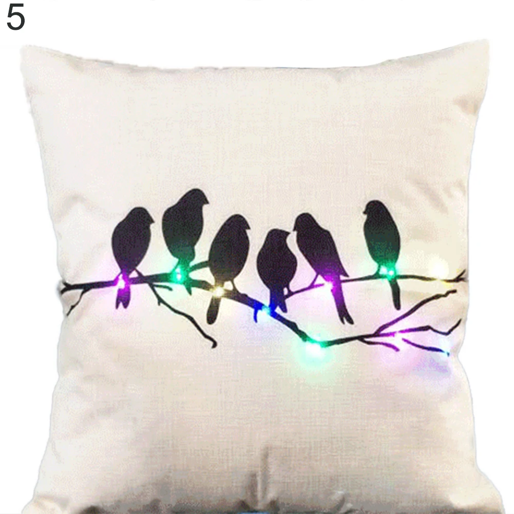 С принтом милой птички Подушка Чехол светодиодный освещение льняная Пояс