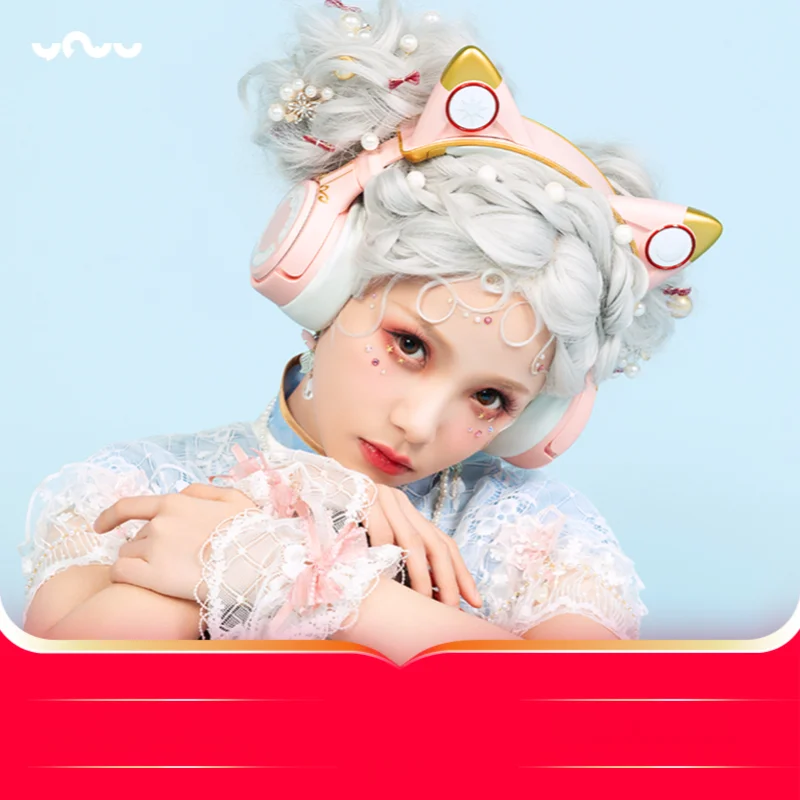 저렴한 고양이 귀 헤드폰 헤드 장착 소음 감소 블루투스 무선 이어 마이크 헤드폰 귀여운 소녀