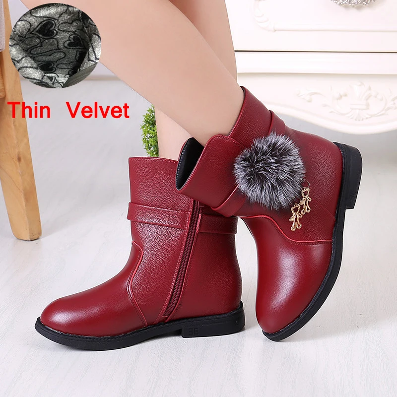 Thin Velvet Wine red Детские зимние ботинки; нескользящие ботинки для принцессы для девочек; сезон осень-зима; Новинка года; модные детские ботинки; бархатные теплые ботинки - Цвет: Thin Velvet Wine red