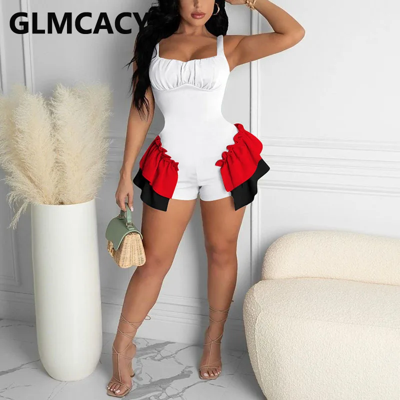 

Женский Облегающий комбинезон на тонких бретельках с оборками