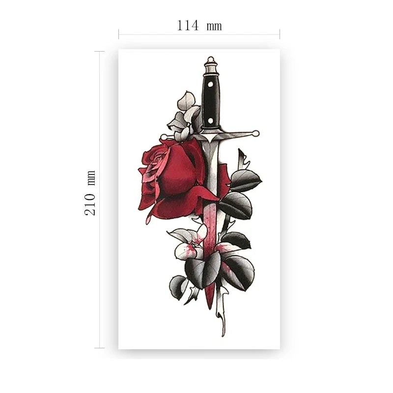 

Waterproof Temporary Tattoo Sticker Sexy Red Rose Knife Realistic Design Fake Tattoos Flash Tatoos Arm Body Art for Women Men
