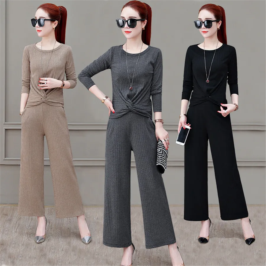 Женский трикотажный комплект из 2 предметов модный свитер для молодых женщин