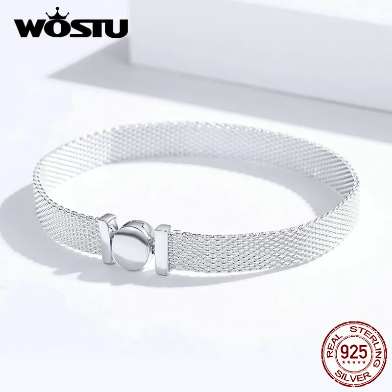 WOSTU дизайн подлинный 925 пробы Серебряный платиновый браслет подходит дизайн бусины для женщин модные ювелирные изделия DXX110