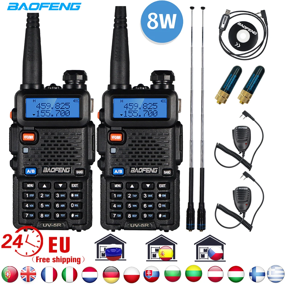 2 шт. Baofeng uv 5r иди и болтай Walkie Talkie 8 Вт Высокое Мощность Портативный двухстороннее