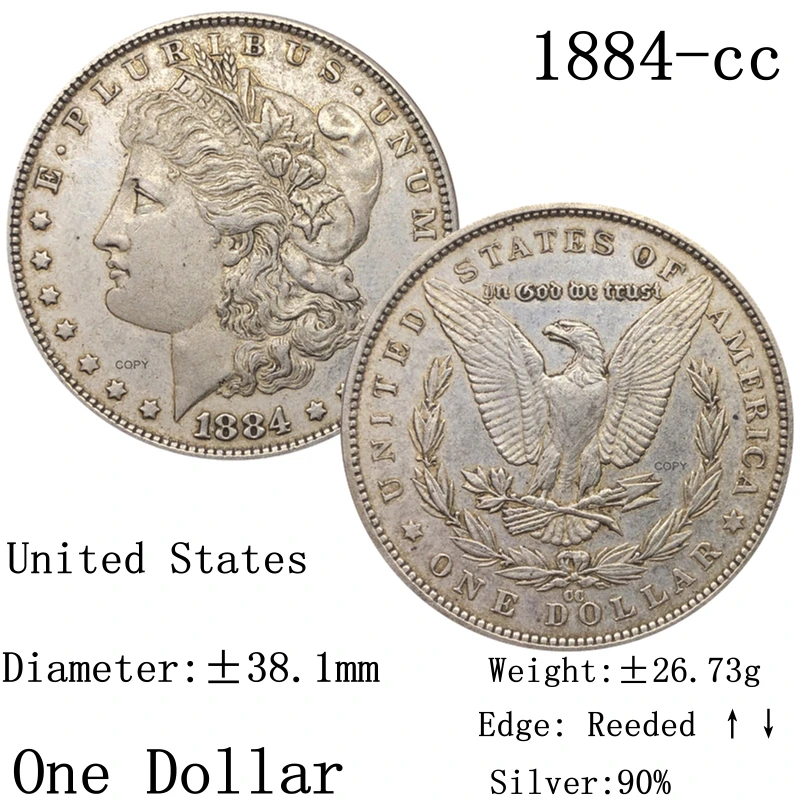 Коллекционные памятные монеты из серебра 1884 пробы 90% с изображением Моргана 1