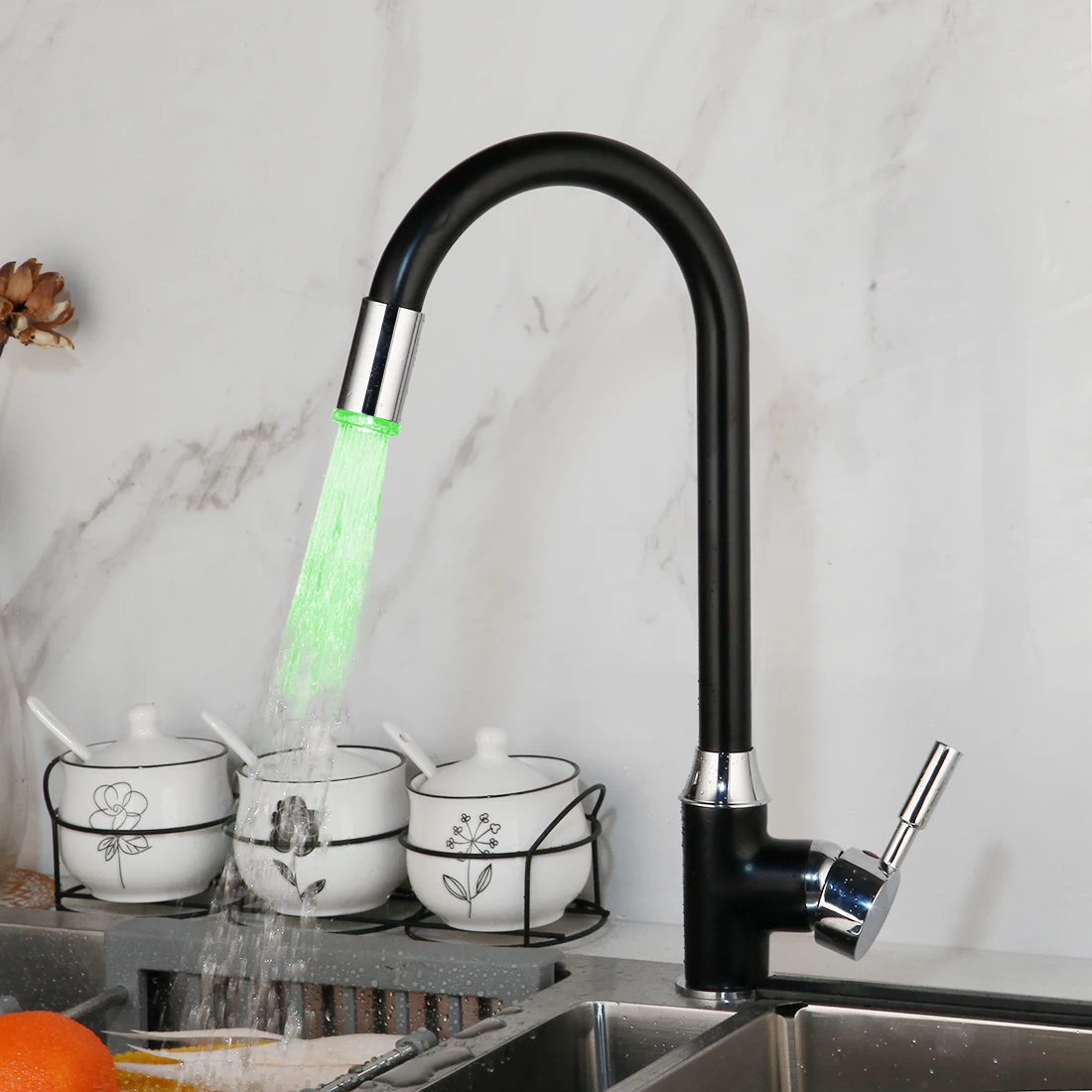 Кухонные краны KEMAIDI черные с поворотом на 360 градусов из латуни светодиодный torneira