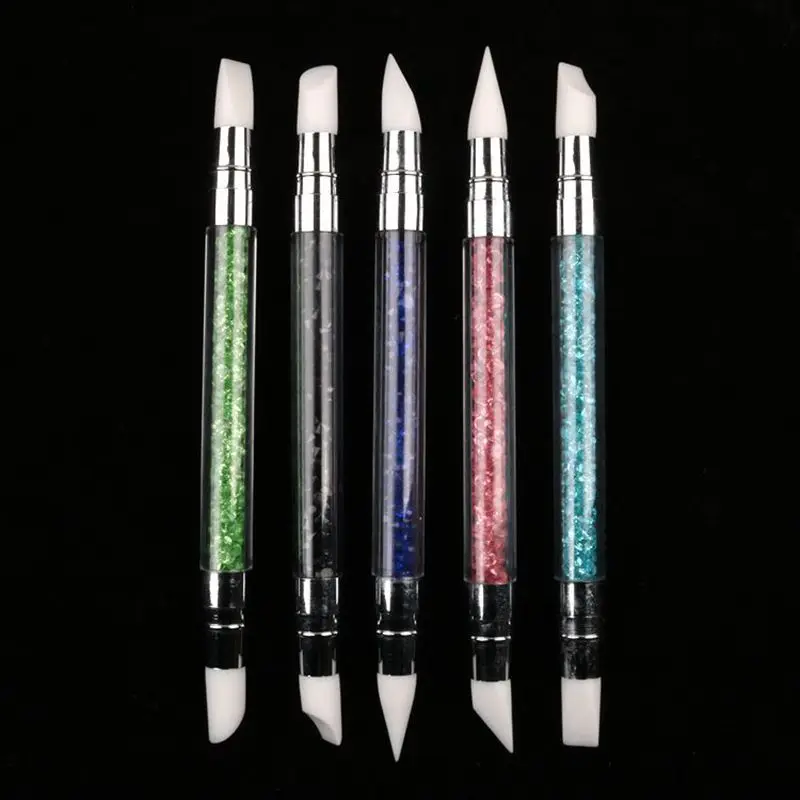 

1 шт. силиконовая кисть для нейл-арта 5 цветов двухсторонняя скульптурная Ручка 3D резьба DIY блестящая пудра жидкие Типсы для маникюра инструм...