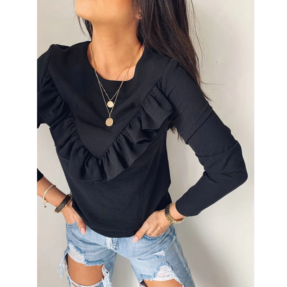 Белые черные хаки с оборками в стиле пэчворк милые женские осенние Топы