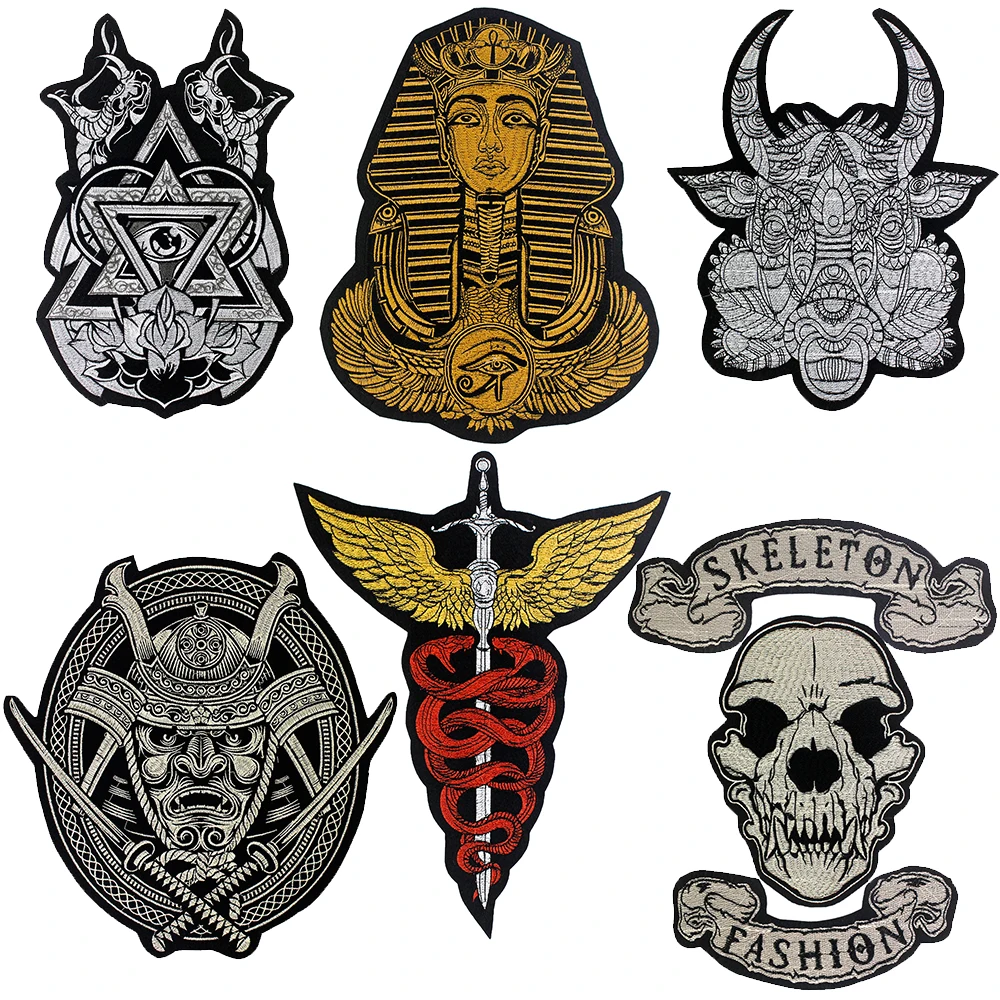 Вышивка Панк Скелет овечка череп броня воин Меч крылья нашивка Будда статуя бога слон железная одежда значок
