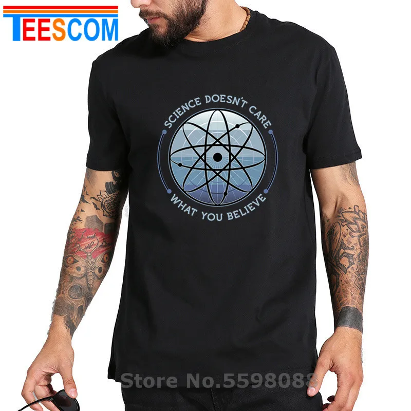 Летняя мужская футболка с надписью Ретро наука не заботится о том в чем вы верите