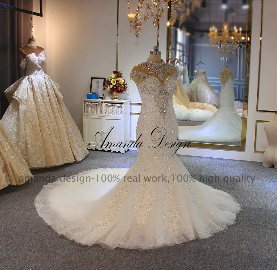Аманда дизайн robe de mariee courte с высоким воротом и рукавами-крылышками Русалка свадебное платье в африканском стиле