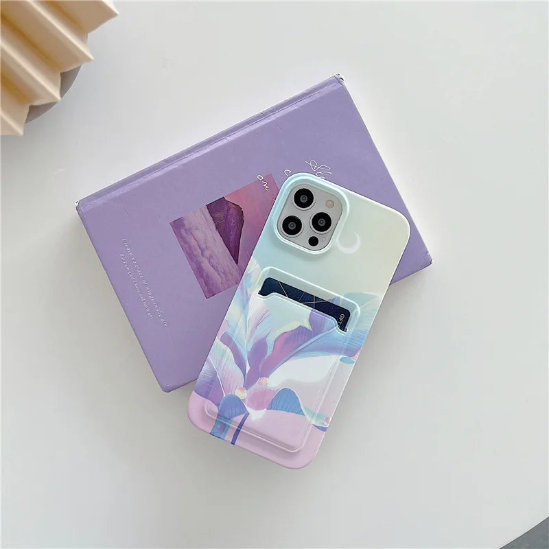 

Shockproof Colorful Leaves Phone Case For iPhone 12Mini 12 11 Pro Max X XS XR 7 8 Plus SE 2 Wallet Cover Card Holder Back Cover