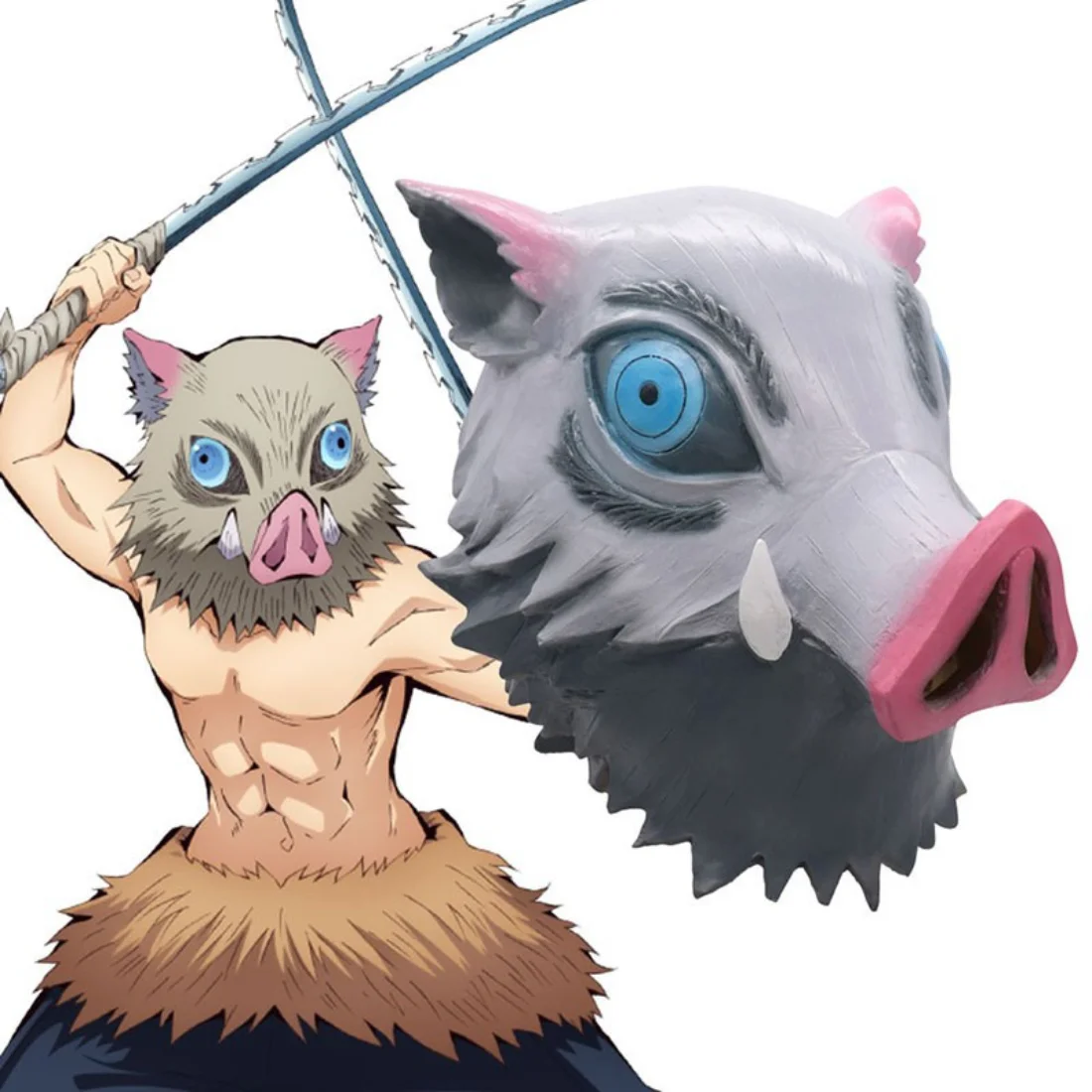 

Demon Slayer Hashibira Inosuke Emulsion Pig Head Mask Halloween Anime Show Dress Up Mask Character Props