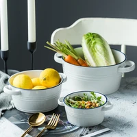 nordic simple ceramic double ear soup bowl salad bowl vegetable and fruit bowl pasta bowl thick soup bowl nordic breakfast bowls