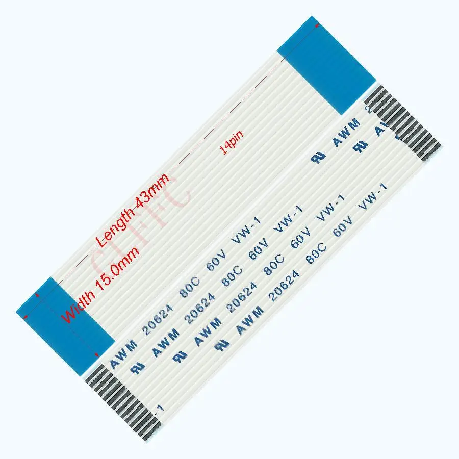 14pin 1,0 шаг 43 мм-350 мм A-Тип Гибкий плоский кабель FFC awm 20624 ROHS для TTL LCD DVD Компьютера