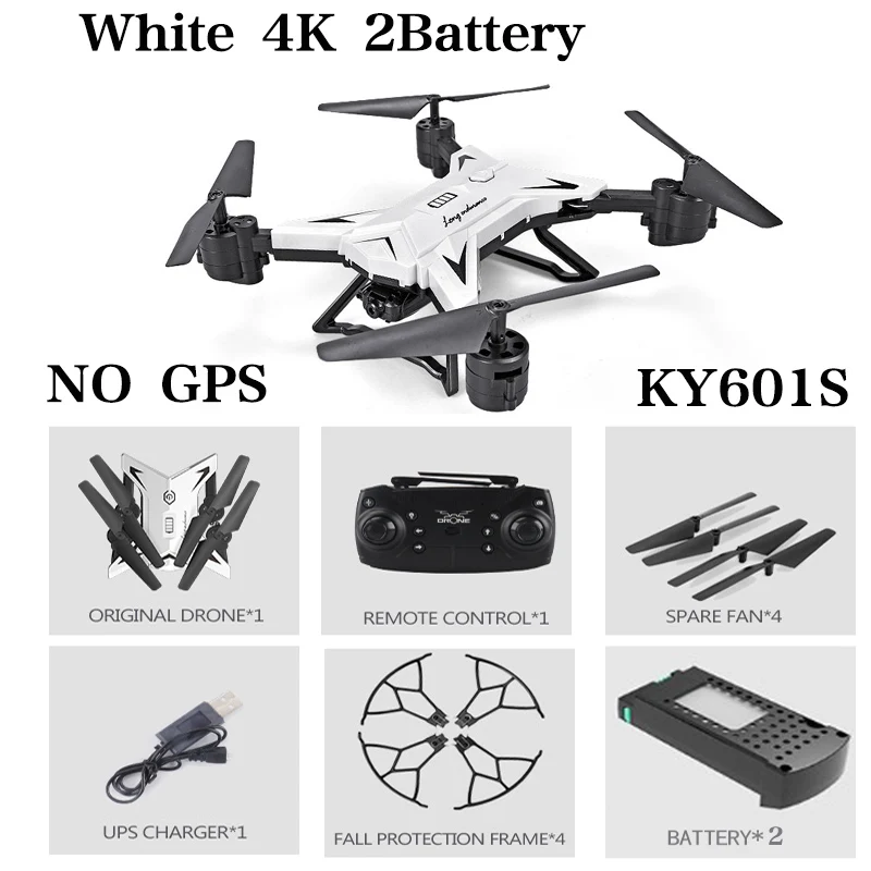 White 4K 2B Новое поступление Дрон с GPS Квадрокоптер 2000 метров расстояние управления RC вертолет Дрон с 5G 4K HD камера складной KY601G KY601S - Цвет: White 4K 2B