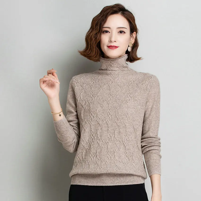 

Women Textured Cashmere Sweater Winter Pink Beige Camel Ripple Knitwear Lady Sheep Wool Sculptured Knitted Top Jumer Mujer Pull
