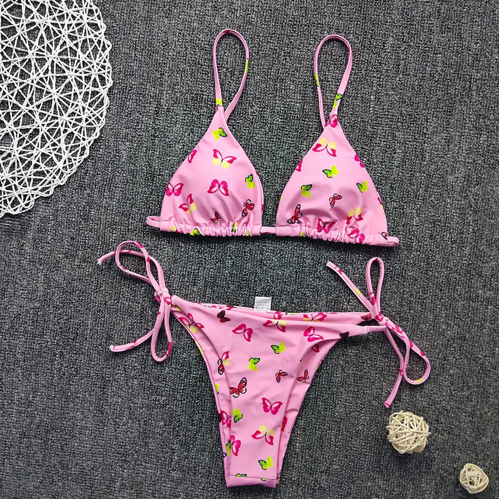 Swimwear Women bikini 2020 Butterfly Print High Waist Two Pieces Bikini Swimsuit Beachwear купальник | Женская одежда