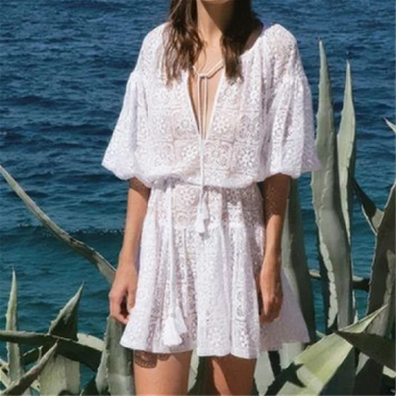 2020 сексуальное прозрачное летнее пляжное платье с глубоким v образным вырезом и