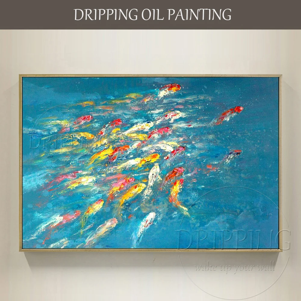 Ручная роспись абстрактная китайская масляная живопись кои на холсте