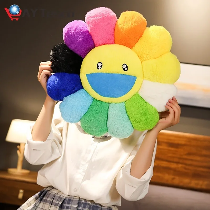

40cm 60cm Sunflower Pillow Japan Rainbow Flower Plush Toy Baby Kids Floor Play Mat Seat Cushion Sofa Home Decor Pillow