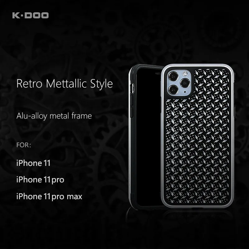 

K-Doo Talos Series Mobile Phone Back Cover 3 Meters Anti-Shock Case Metal Frame Retro Metallic Style For Iphone11/11pro/11promax