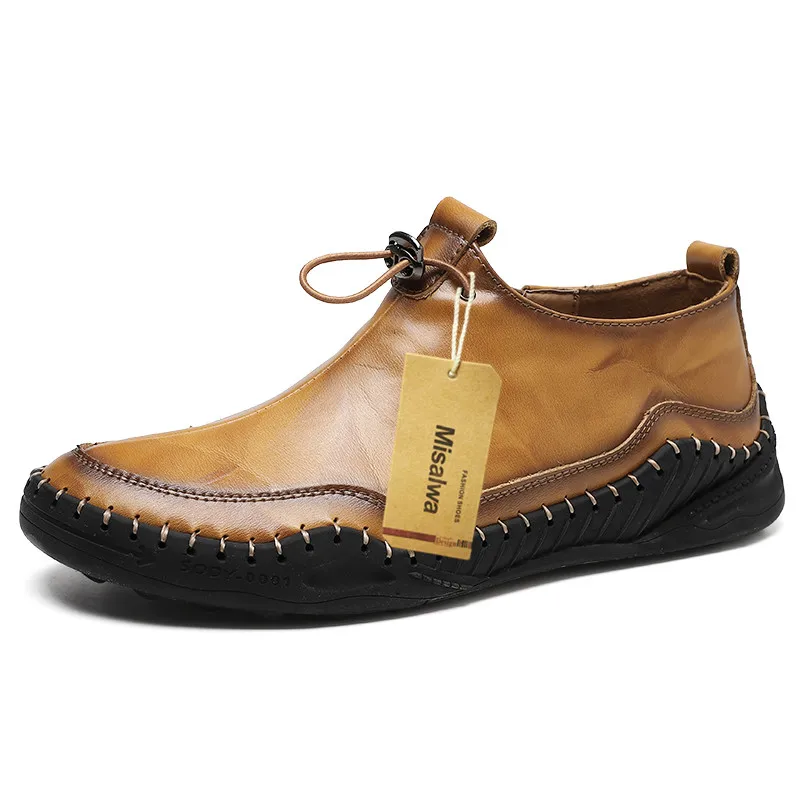 

Misalwa Oversize 38 48 Men Shoes Yellowish Handcraft Sewn Slip-on Men Moccasins Leather Casual Sneakers Daily Driving Male Flats