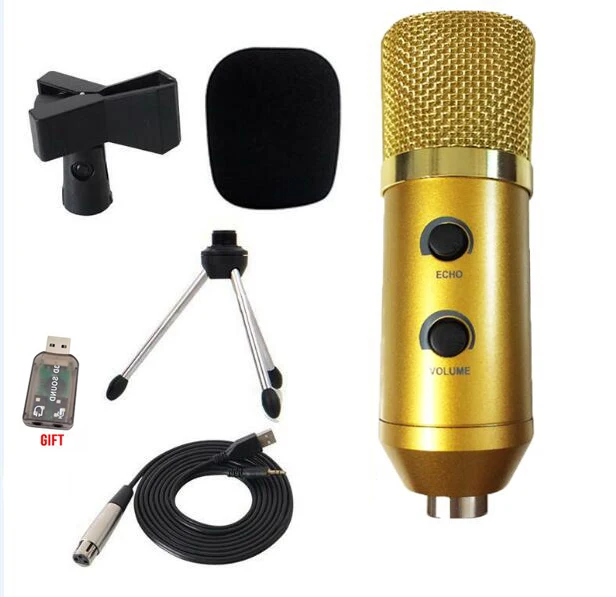 gold MK-F100TL проводной микрофон USB конденсаторный звукозаписывающий микрофон с подставкой для общения пение караоке ноутбук Skype - Цвет: gold