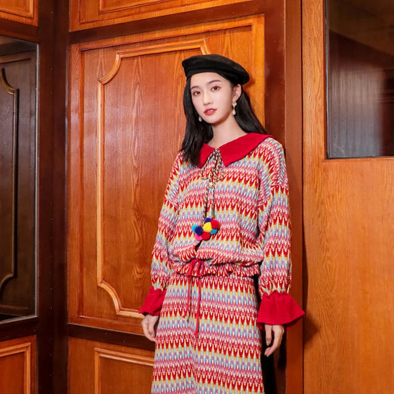 Ретро свободный богемный Национальный свитер с геометрическим узором свободные