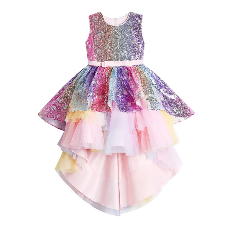 

New Unicorn Colorful Sequined Tail Princess Dress For Girl Elegant Halloween Birthday Party Dress Baby Girls Clothes 3-12yrs