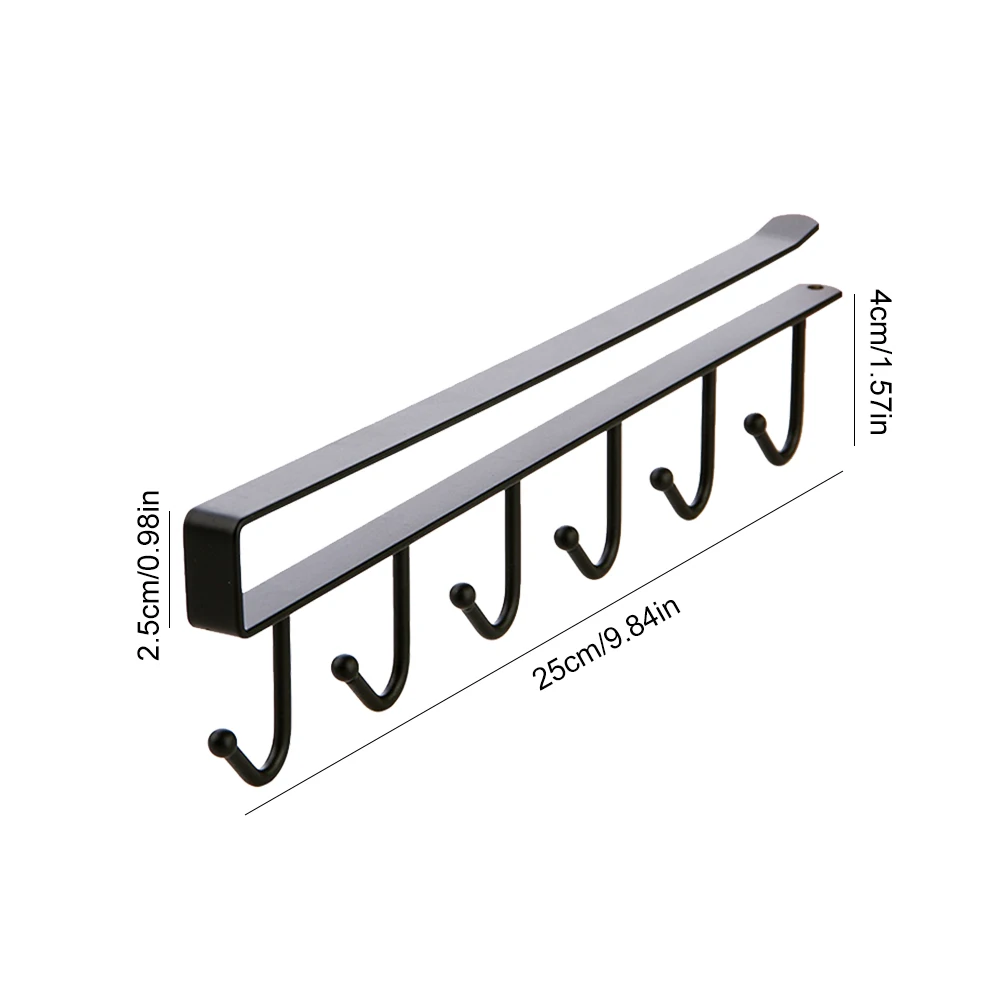 

6 Hooks Iron Cup Holder Hanging Bathroom Hanger Kitchen Organizer Cabinet Door Shelf Removed Storage For Home Kitchen Bedroom