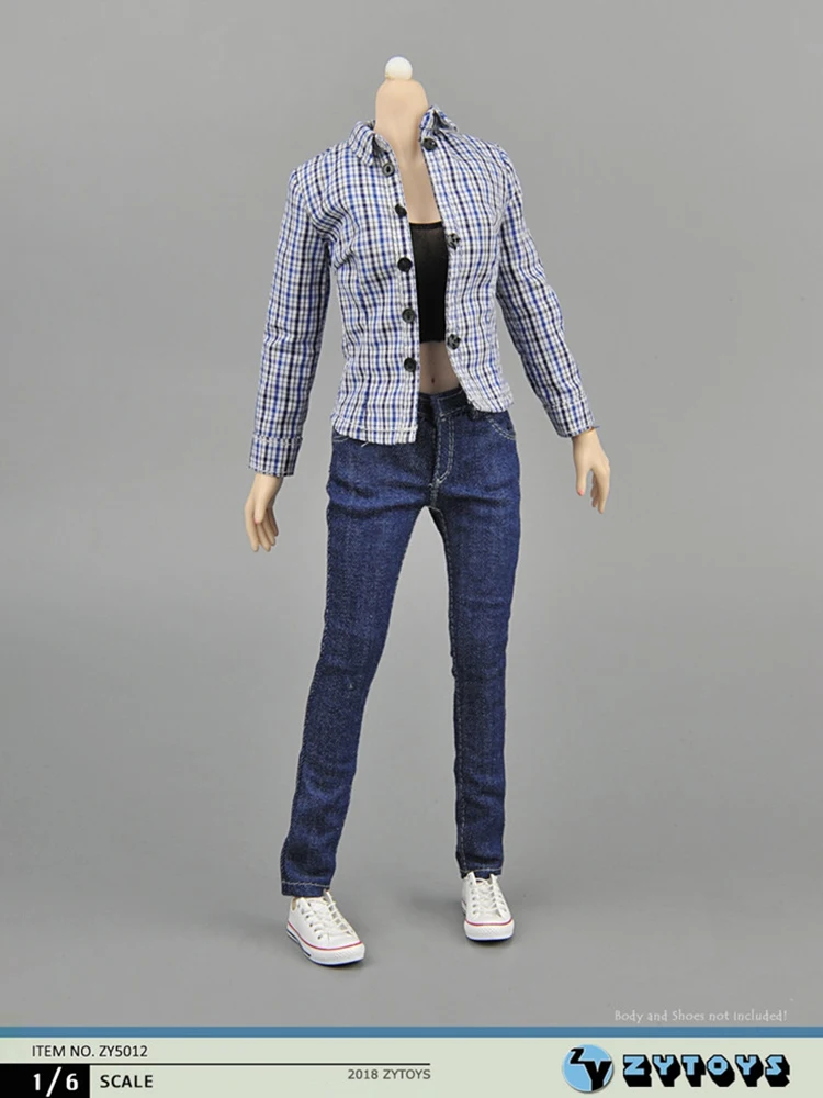 

ZYTOYS масштаб 1/6, ZY5012, женский синий джинсовый костюм в клетку для девочек, модель одежды для экшн-фигурки 12 дюймов, игрушечные аксессуары