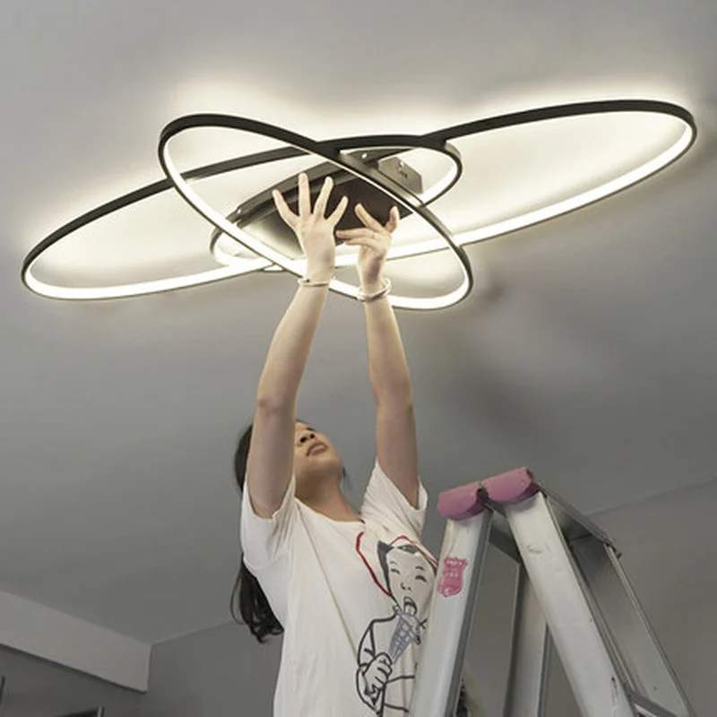 Hot new design Remote dimming Modern Led Chandelier For Livingroom Bedroom plafon led White/Black modern chandelier Fixtures | Освещение