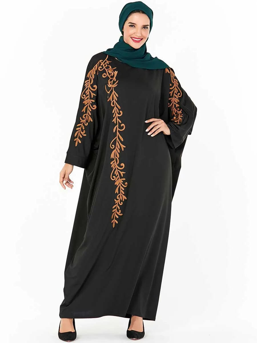 Мусульманская одежда для женщин с рукавом летучая мышь вышивка макси длинные платья Slam кафтан длинные халаты винтажная мусульманская одеж... от AliExpress RU&CIS NEW
