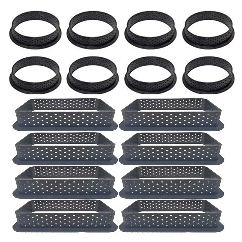 

Cake Mold Ring, 8Pcs Round Mousse Cake Ring Milk Bar Mold with 8Pcs Rectangle Cake Baking Mould Perforated Ring Bakeware