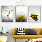 Картина на холсте с абстрактным спокойным озером, желтым пейзажем, постеры, картина для гостиной, домашний декор