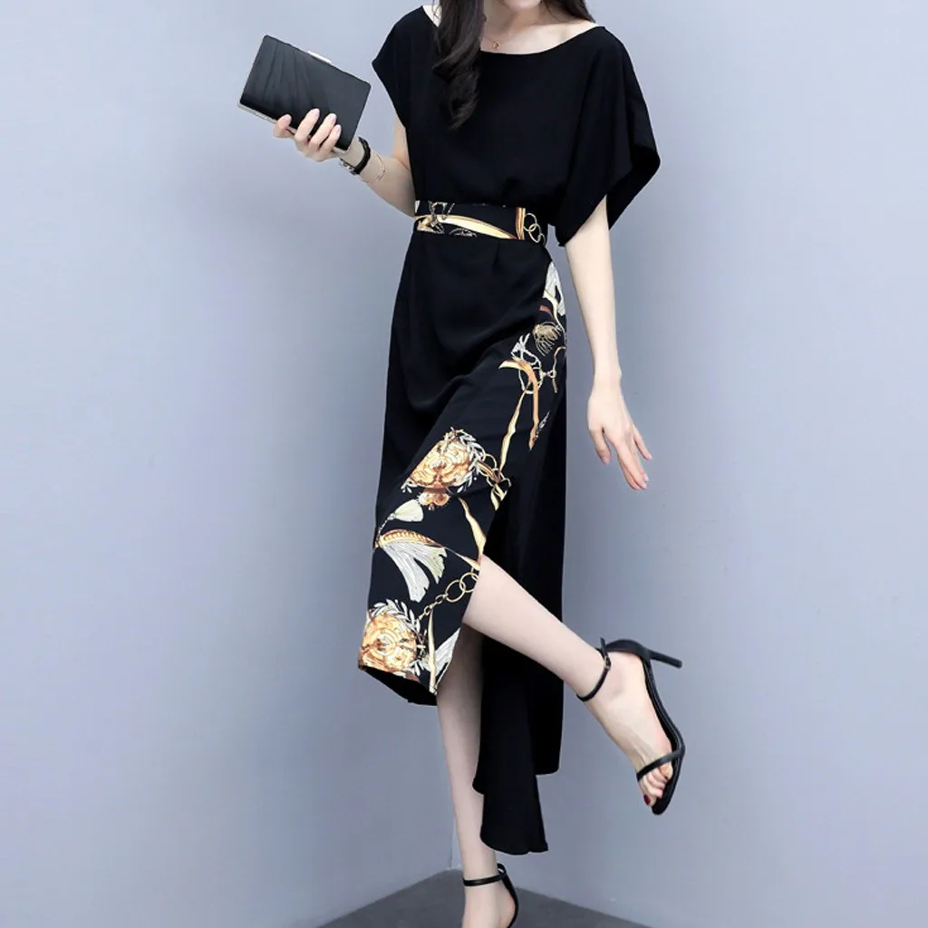 Платье женское летнее с круглым вырезом и коротким рукавом|Женские платья| |