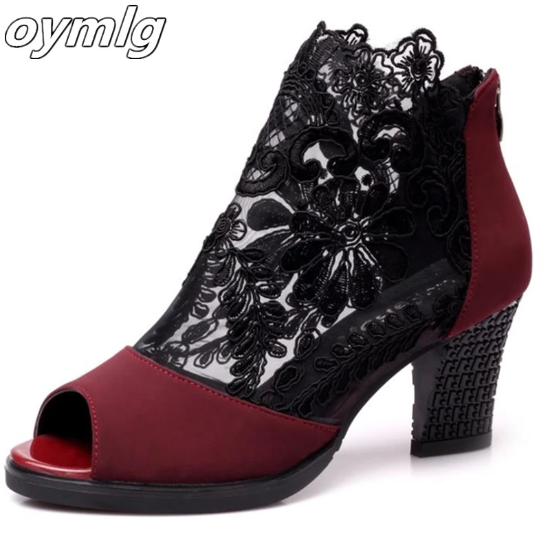 

Women's Shoes Spring Summer Fashion Mesh high heel sandals Fish mouth High Heels Mid-Calf Shoe Plus Size