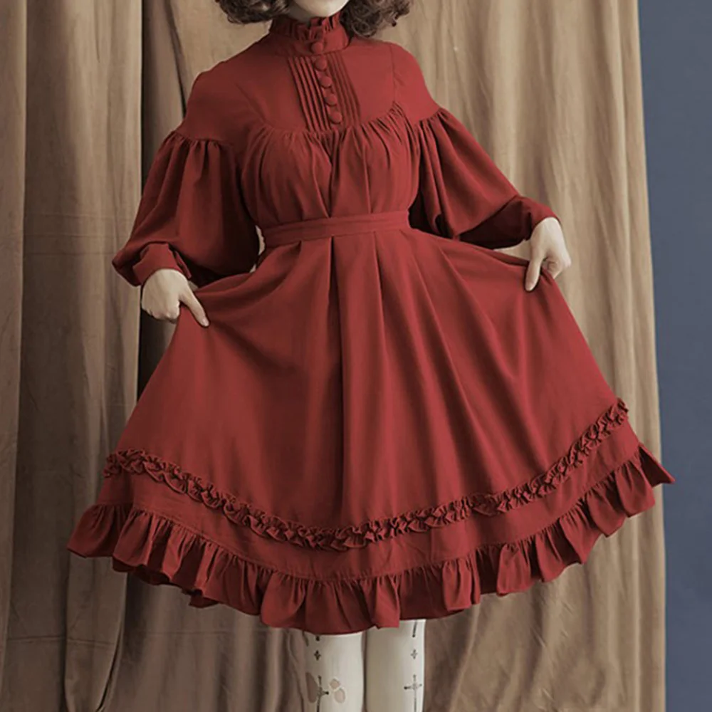 Женское платье Rosetic средневековое Ретро Кружевное с воротником пышными рукавами