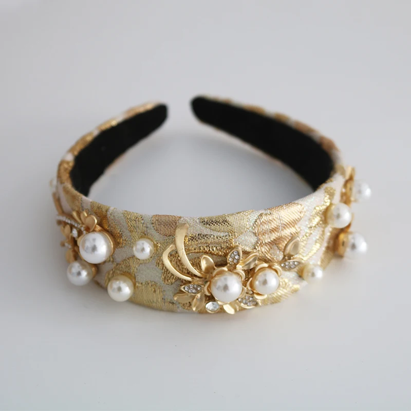 Женская винтажная Корона ручной работы с жемчужинами и цветами широкий ободок