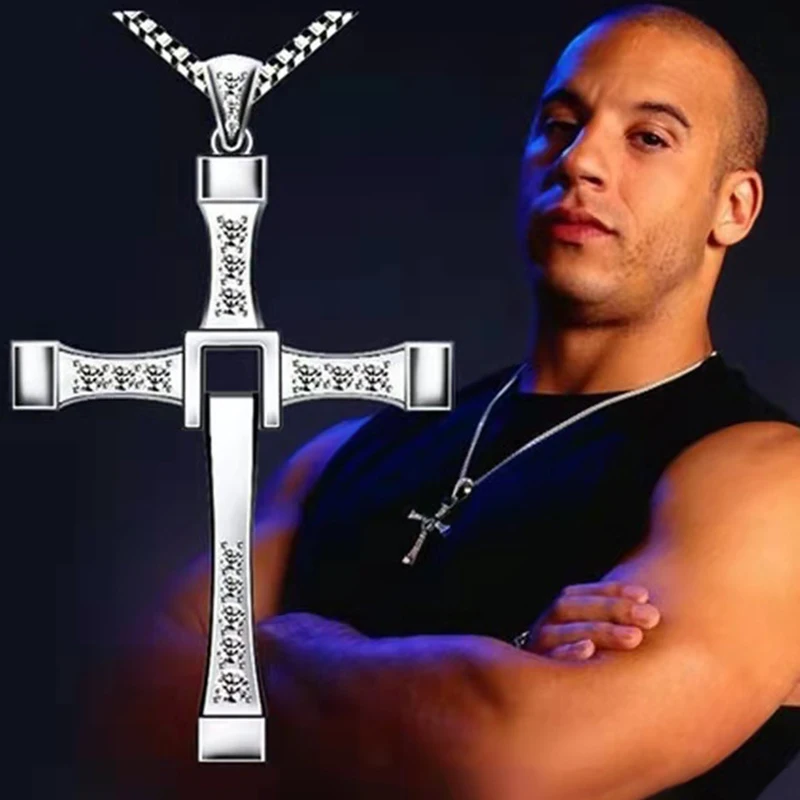 

YWSHK 2021 Necklace The Fast and The Furious Celebrity Vin Diesel Item Crystal Jesus Men Cross Pendant Necklace Gift Jewelry