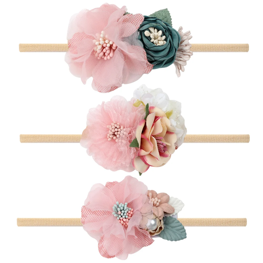 

Cheer Bows Lovely Baby Floral Headbands Artificial Mesh Flower Hair Bands For Baby Girls Sweet Rose Wedding Accessories