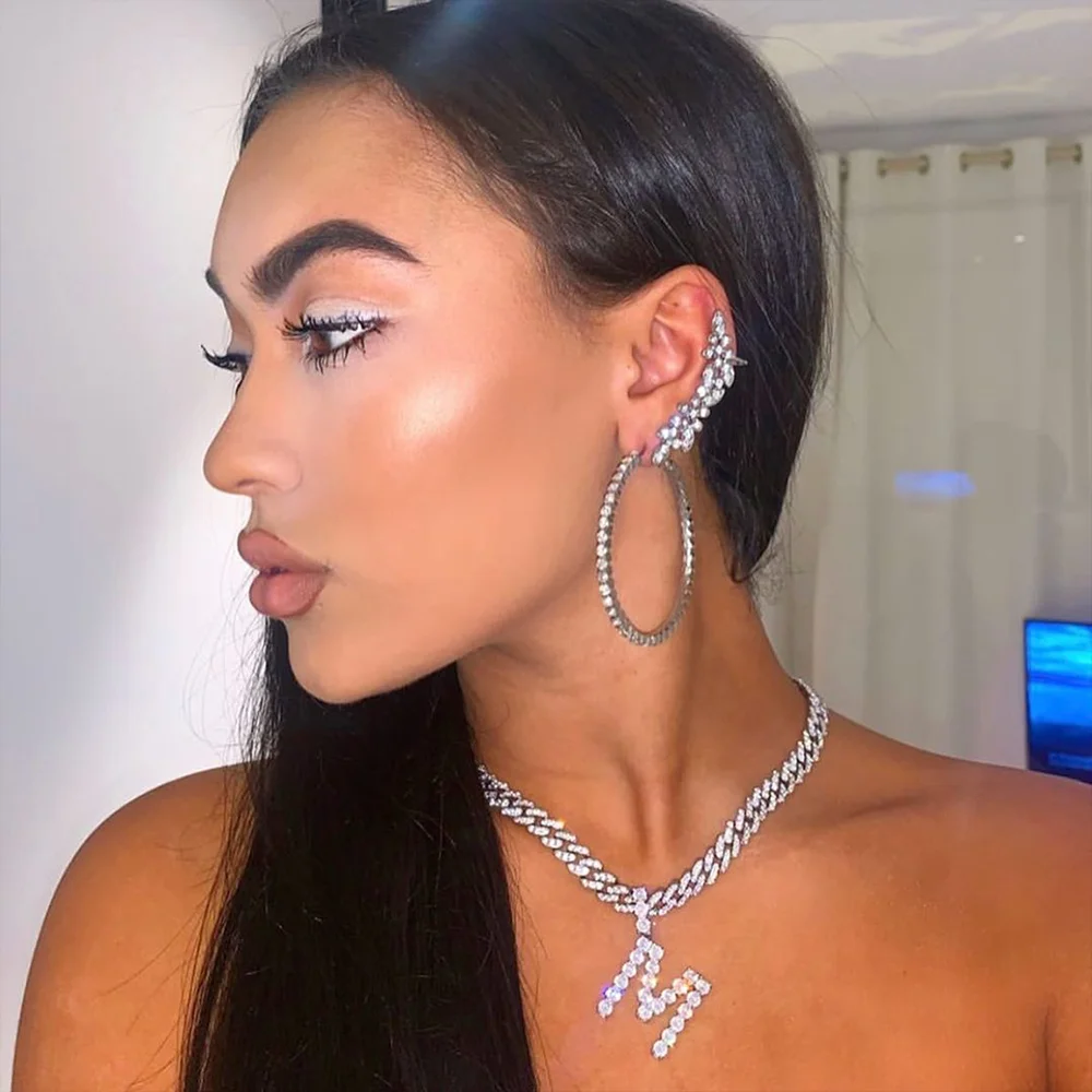 

StoneFans Rhinestone Cuban Link Initial Letter Necklace Chocker for Women Tennis 26 ALphabet Necklace Pendant Jewelry Wholesale