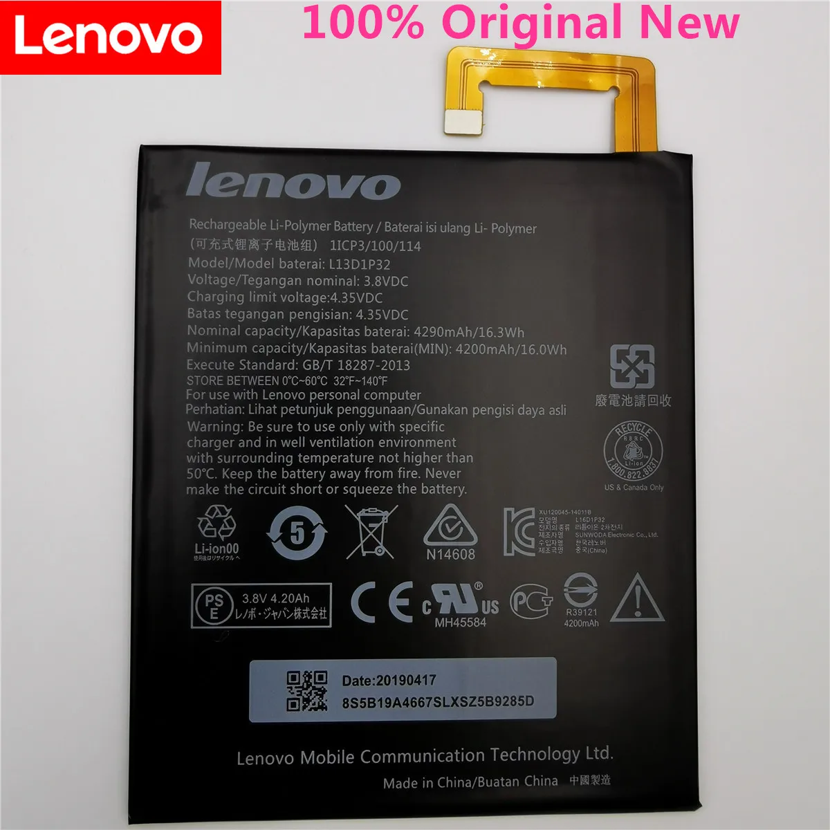 100% протестирован для Lenovo Lepad A8-50 A5500 Tab S8-50 батарея L13D1P32 4290 мАч | Мобильные телефоны
