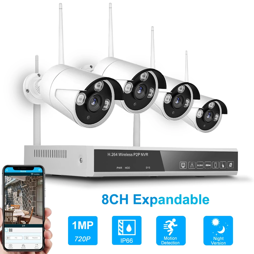 Беспроводная камера видеонаблюдения 8 каналов 4 камеры 1 МП 720P Wi Fi|Система