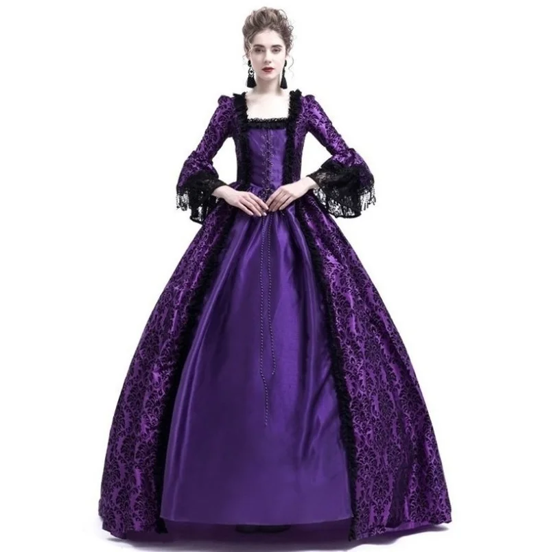 

Women Dress Lace Stitching Gothic Dress Flare Sleeve Medieval Dress Palace Retro Long Dress Plus Size Vestido Feminino Donsignet