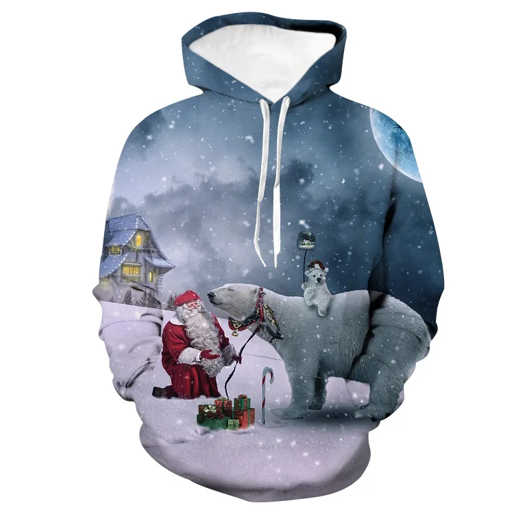 

Унисекс Рождество Санта Клаус Полярный Медведь 3D цифровой печати свободный свитер с капюшоном пуловер для женщин мужчин Рождество Новый го...