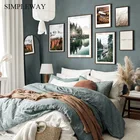 Холст с изображением горного озера, лодки, скандинавский лес, солнце, природный пейзаж, картина, Скандинавская картина, украшение для комнаты