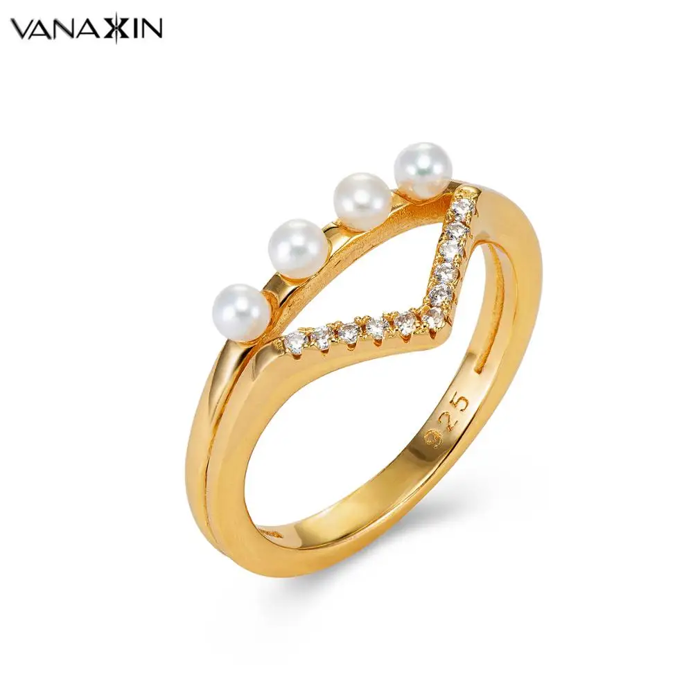 VANAXIN 925 Серебряные кольца для женщин натуральный жемчуг AAA кубический цирконий